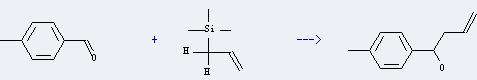  p-Tolualdehyde can react with allyl-trimethyl-silane to get 1-p-tolyl-but-3-en-1-ol